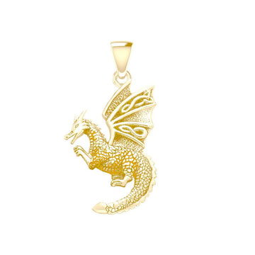 Flying Dragon with Celtic Wing Solid Gold Pendant GPD5641 - Jewelry
